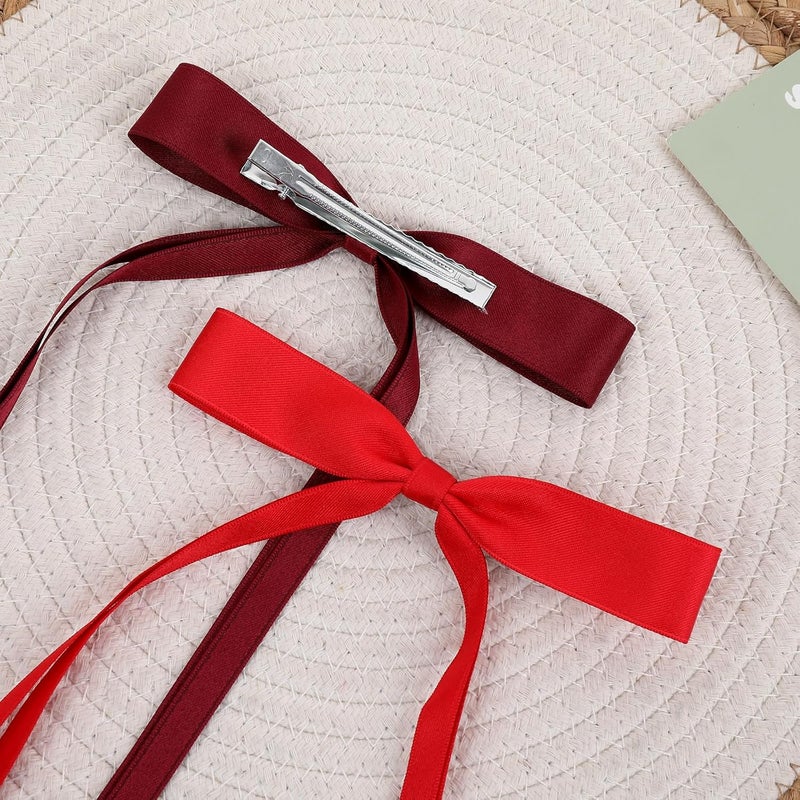 WORTL Hair Bows Clips Coquette Ribbon Bowknot with Long Tail Princess Hair Bows French Barrettes Hair Accessories for Women Girls 16PCS (Red, Rose red, Wine red, Pink) - Image 3